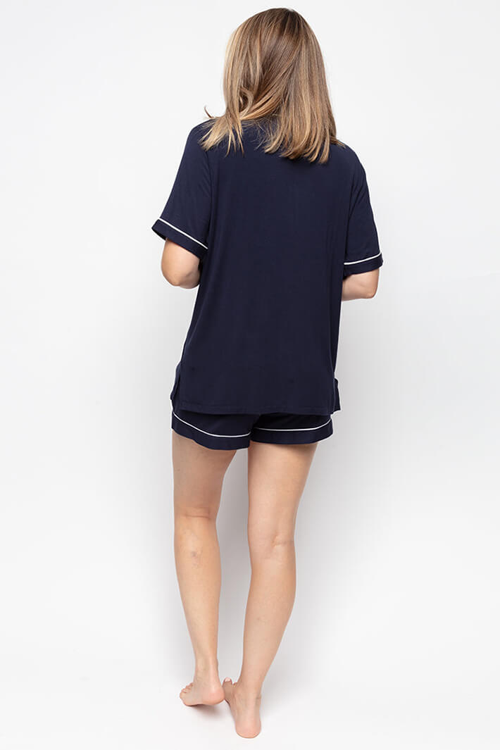 Cyberjammies 9611 Marie Navy Short Sleeved Revere Shorty Set - Shirley Allum Boutique