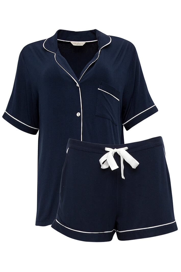 Cyberjammies 9611 Marie Navy Short Sleeved Revere Shorty Set - Shirley Allum Boutique