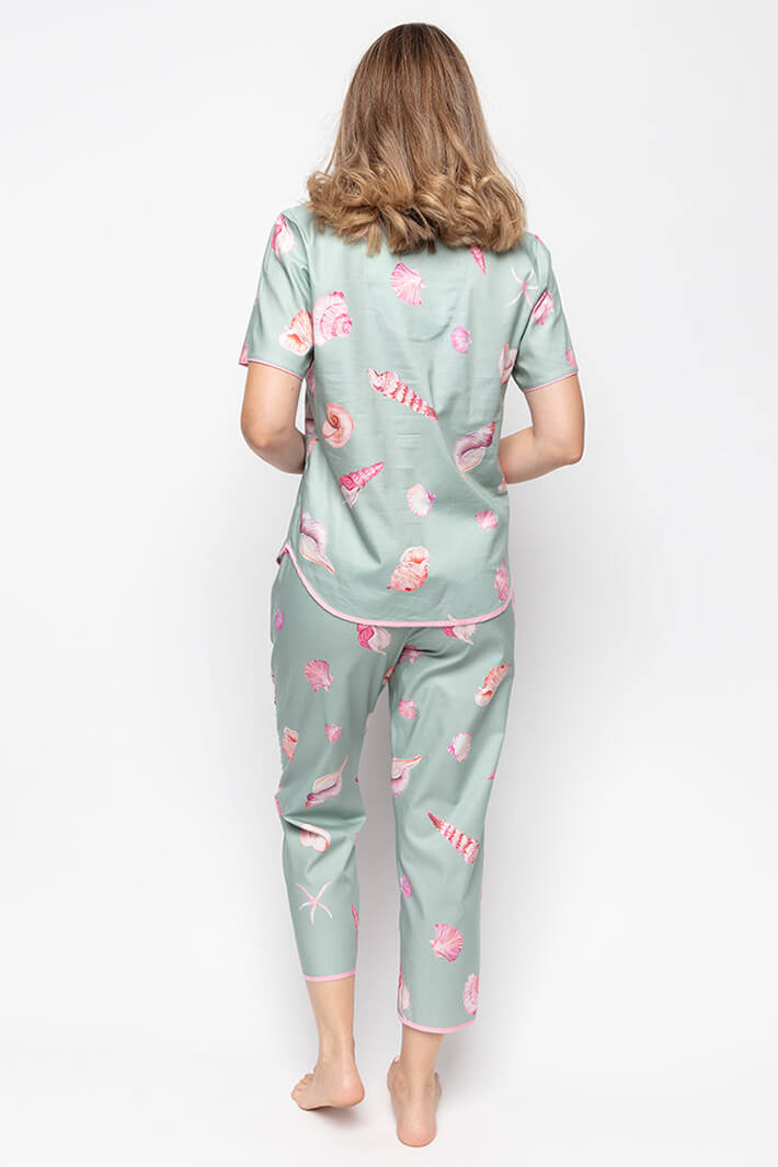 Cyberjammies 9674 Coral Mint Green Shell Pyjama Top - Shirley Allum Boutique