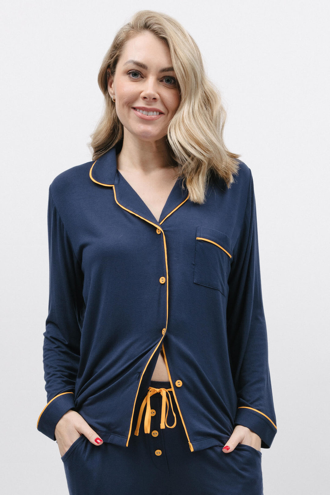 Cyberjammies 9805 Cosmo Navy Knit Revere Pyjama Top - Shirley Allum Boutique