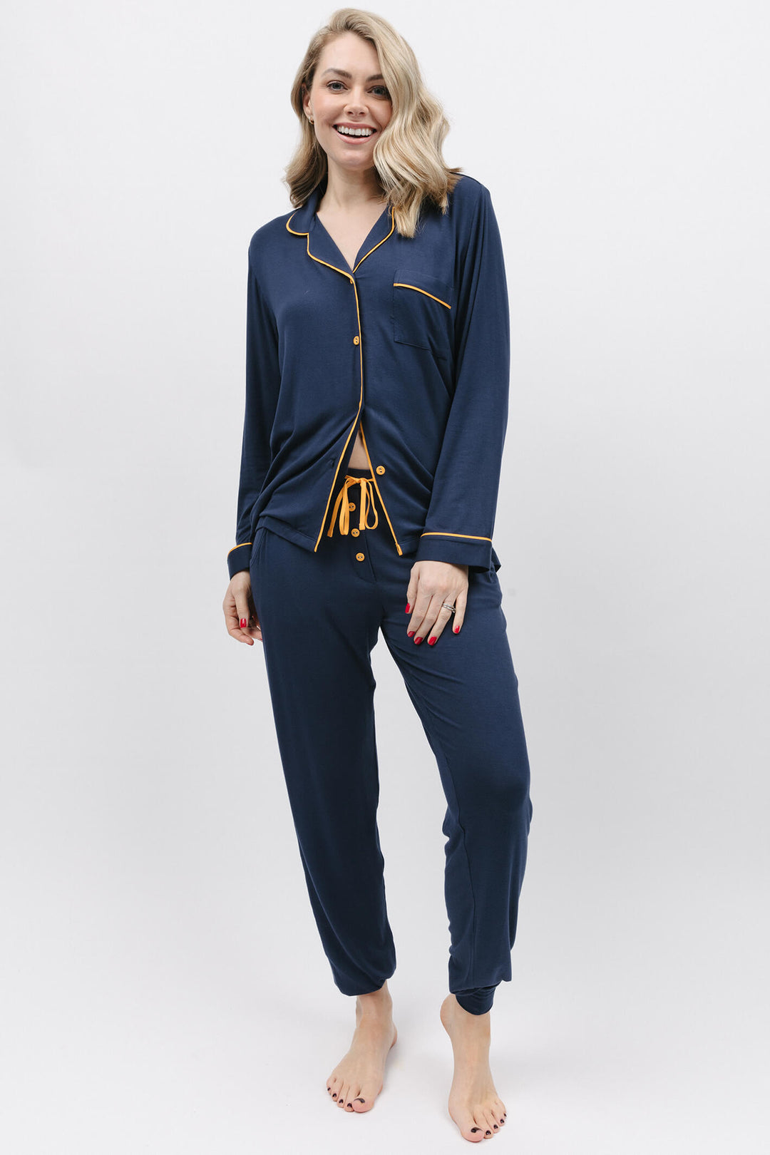 Cyberjammies 9805 Cosmo Navy Knit Revere Pyjama Top - Shirley Allum Boutique