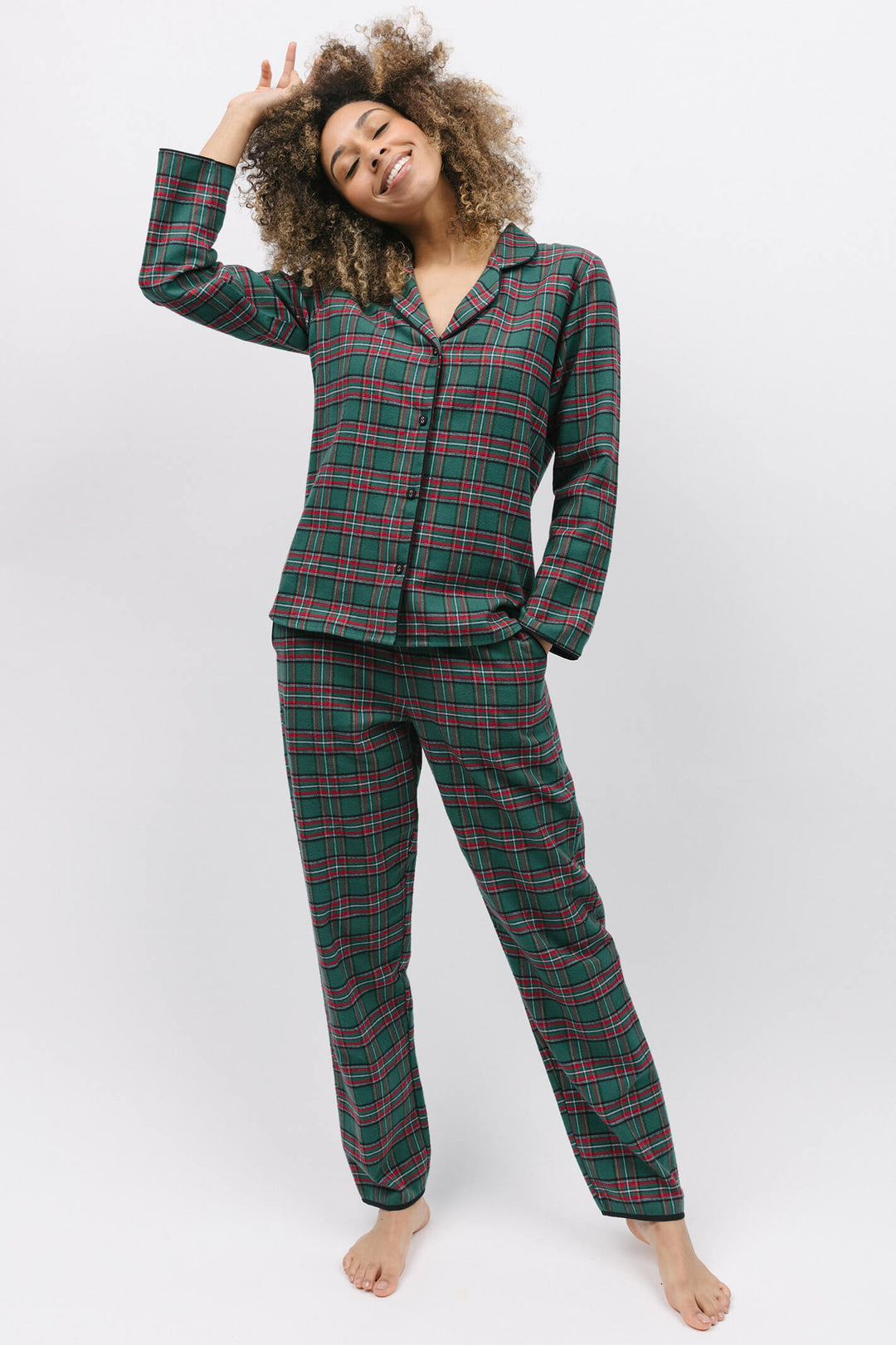 Cyberjammies 9840 Whistler Super Cosy Green Check Pyjama Top - Shirley Allum Boutique
