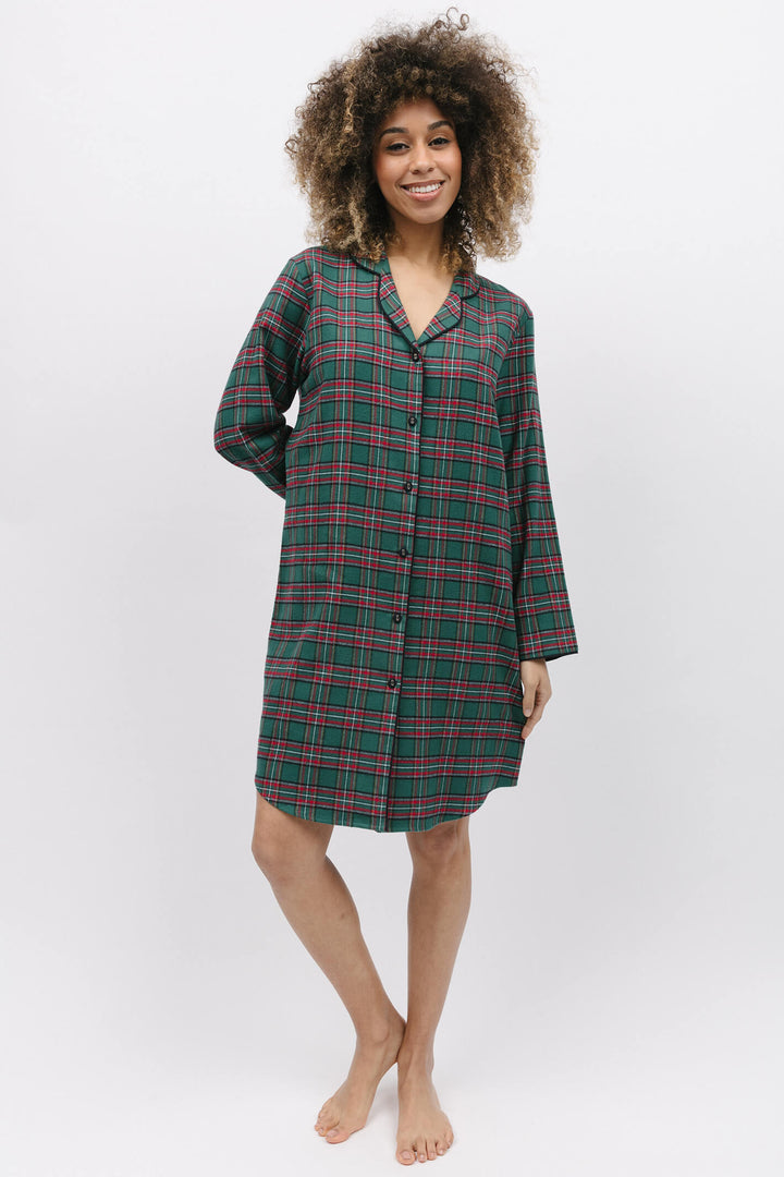 Cyberjammies 9842 Whistler Super Cosy Green Check Long Sleeve Nightshirt - Shirley Allum Boutique