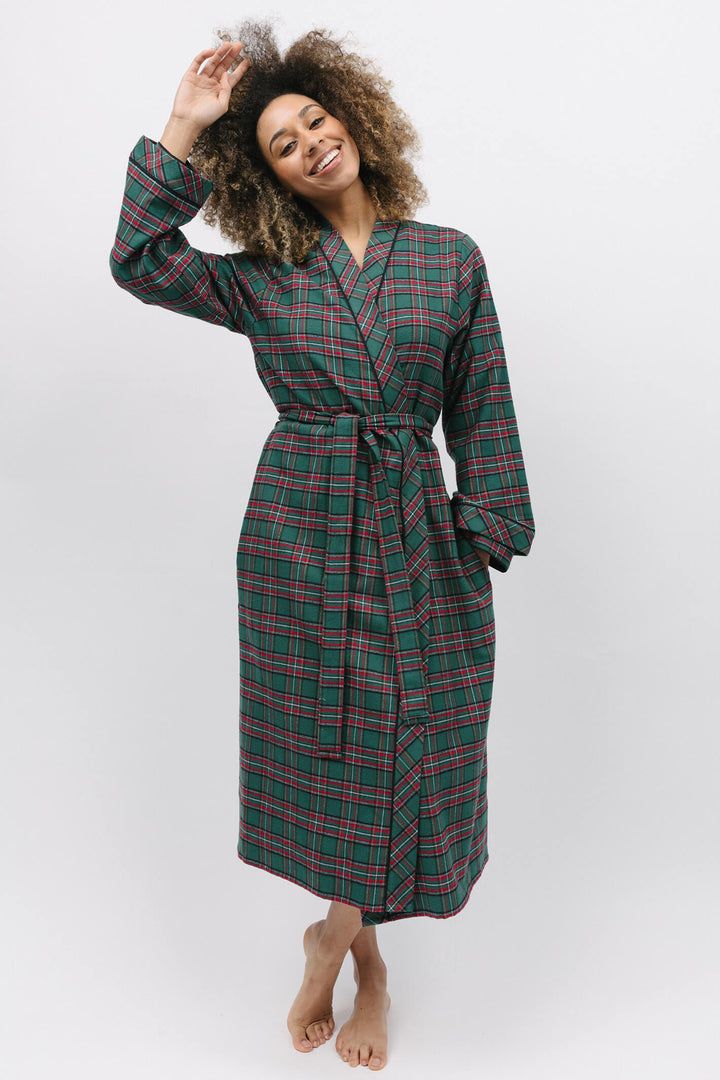 Cyberjammies 9843 Whistler Super Cosy Green Check Dressing Gown - Shirley Allum Boutique