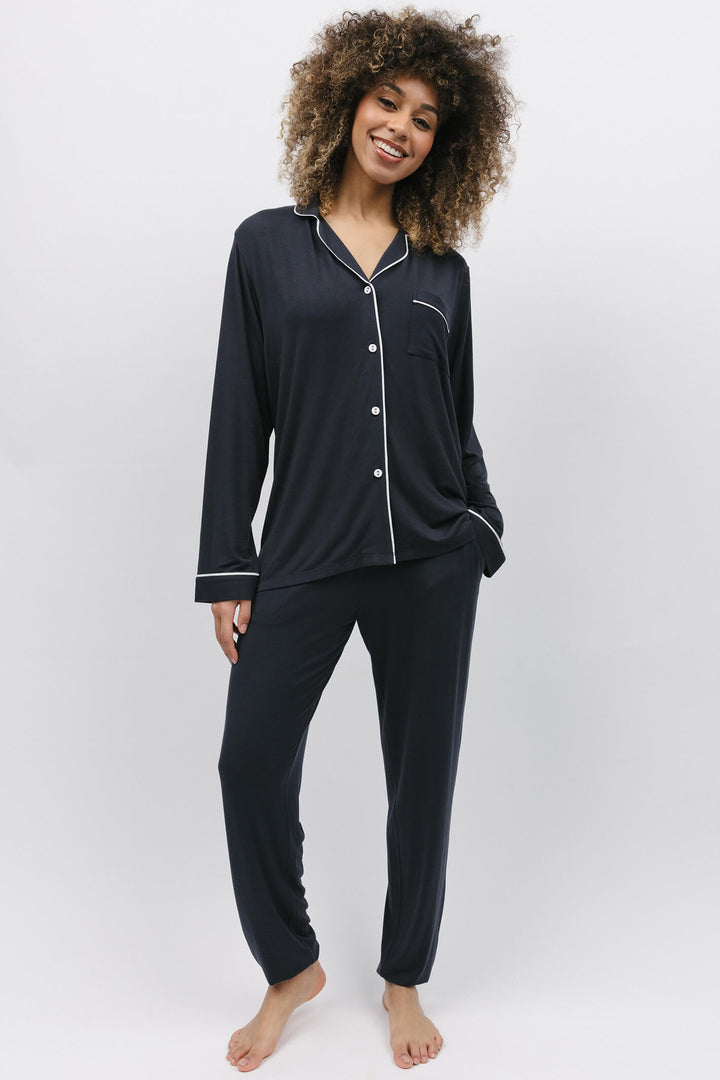 Cyberjammies 9877 Nicole Charcoal Revere Jersey Long Sleeve Pyjama Top - Shirley Allum Boutique