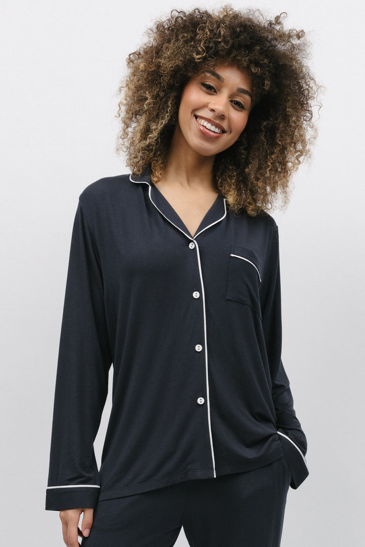 Cyberjammies 9877 Nicole Charcoal Revere Jersey Long Sleeve Pyjama Top - Shirley Allum Boutique