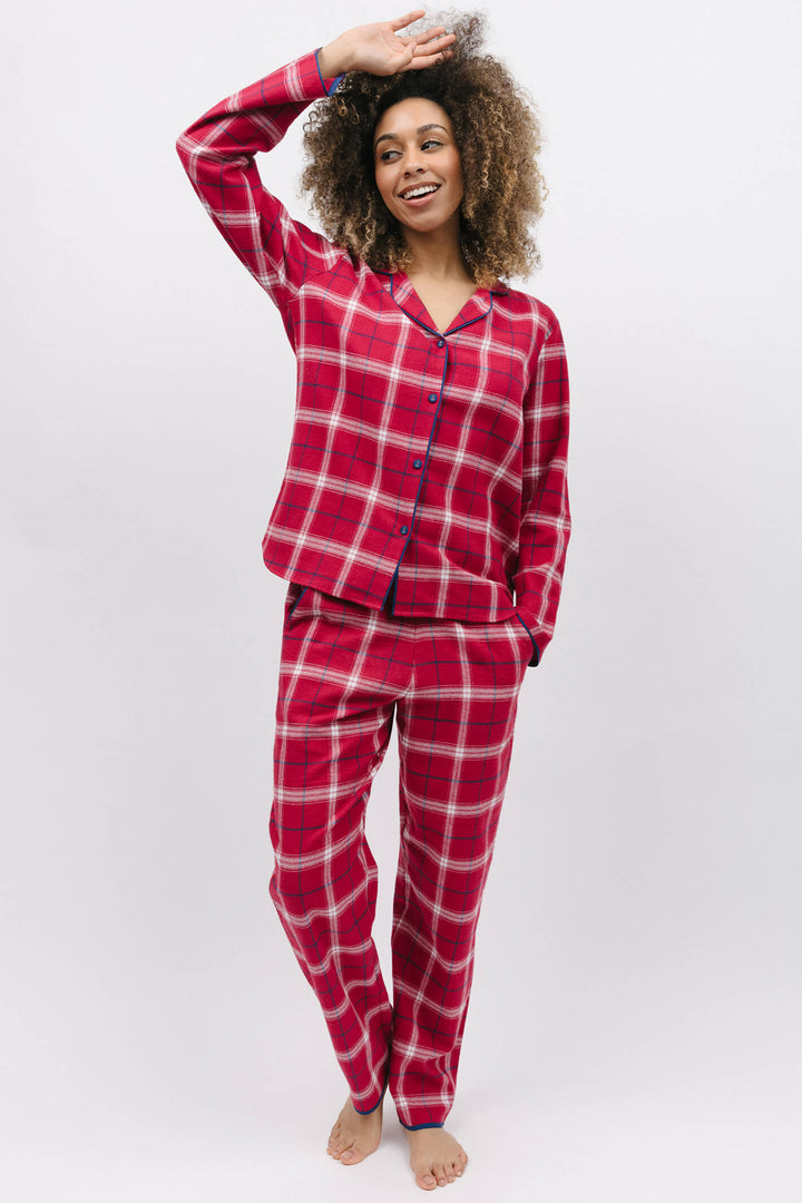 Cyberjammies 9882 Noel Womens Super Cosy Red Check Pyjama Top - Shirley Allum Boutique