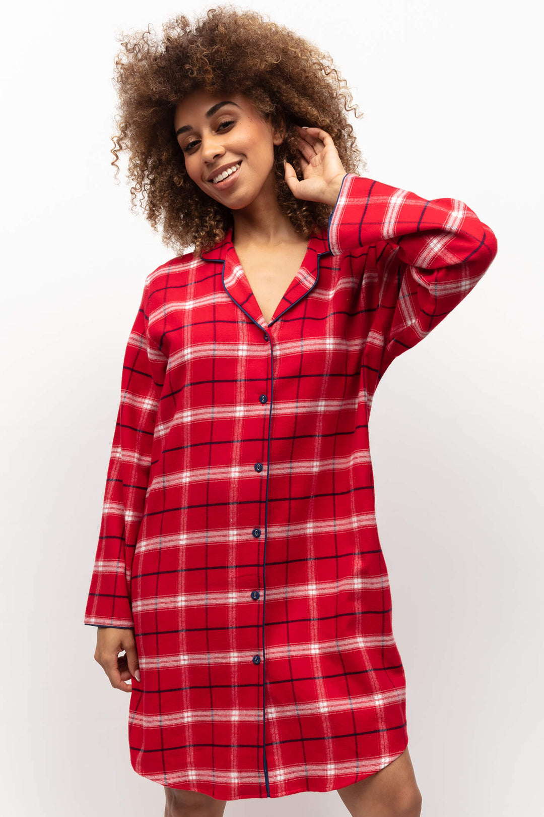 Cyberjammies 9884 Noel Super Cosy Red Check Long Sleeve Nightshirt - Shirley Allum Boutique