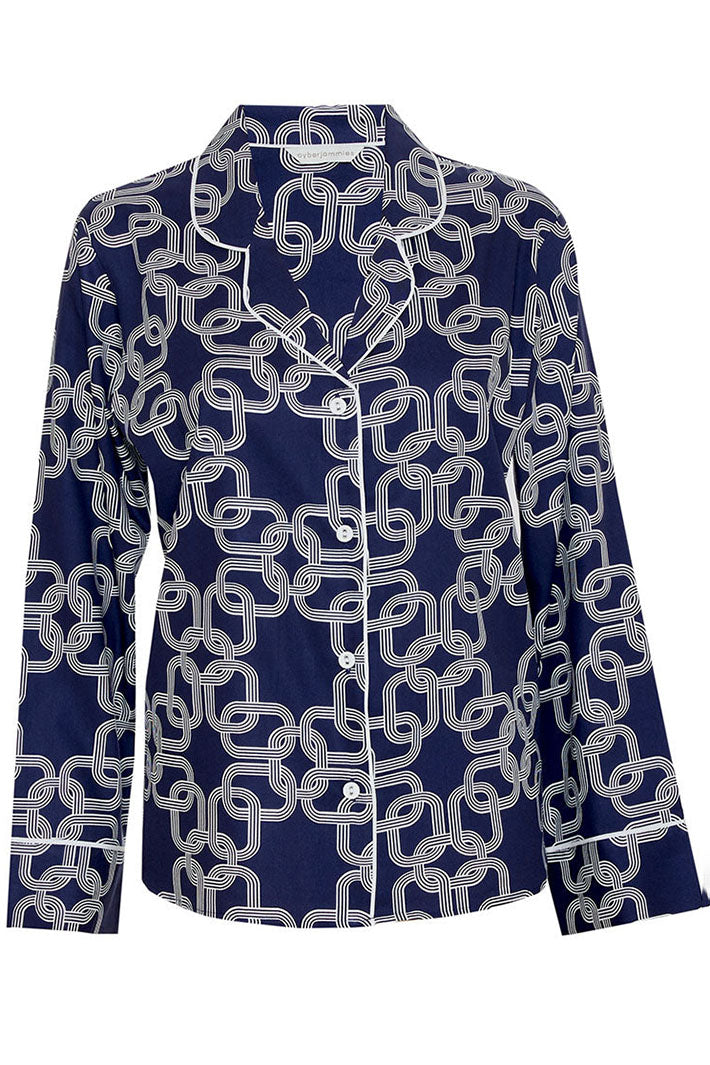 Cyberjammies Avery Navy Chain Print Long Sleeve Pyjama Top - Shirley Allum Boutique