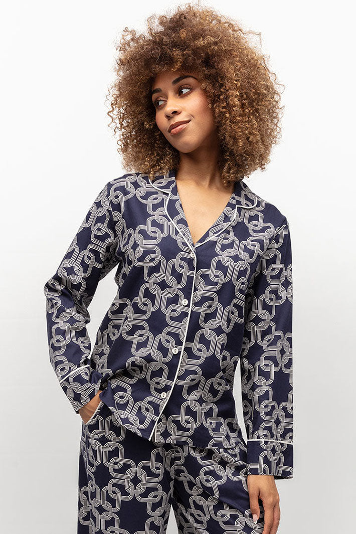 Cyberjammies Avery Navy Chain Print Long Sleeve Pyjama Top - Shirley Allum Boutique