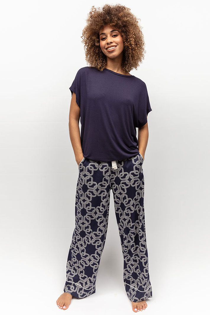 Cyberjammies Avery Navy Chain Print Wide Leg Pyjama Bottoms - Shirley Allum Boutique