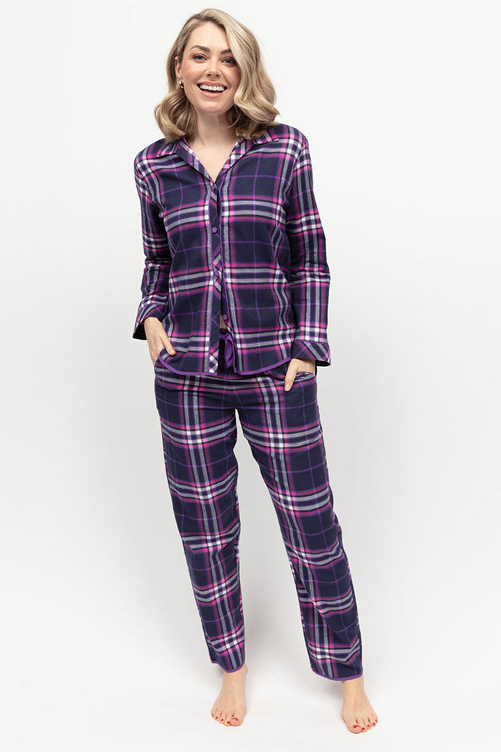 Cyberjammies Edie Pyjama Top Check Long Sleeve Purple - Shirley Allum Boutique