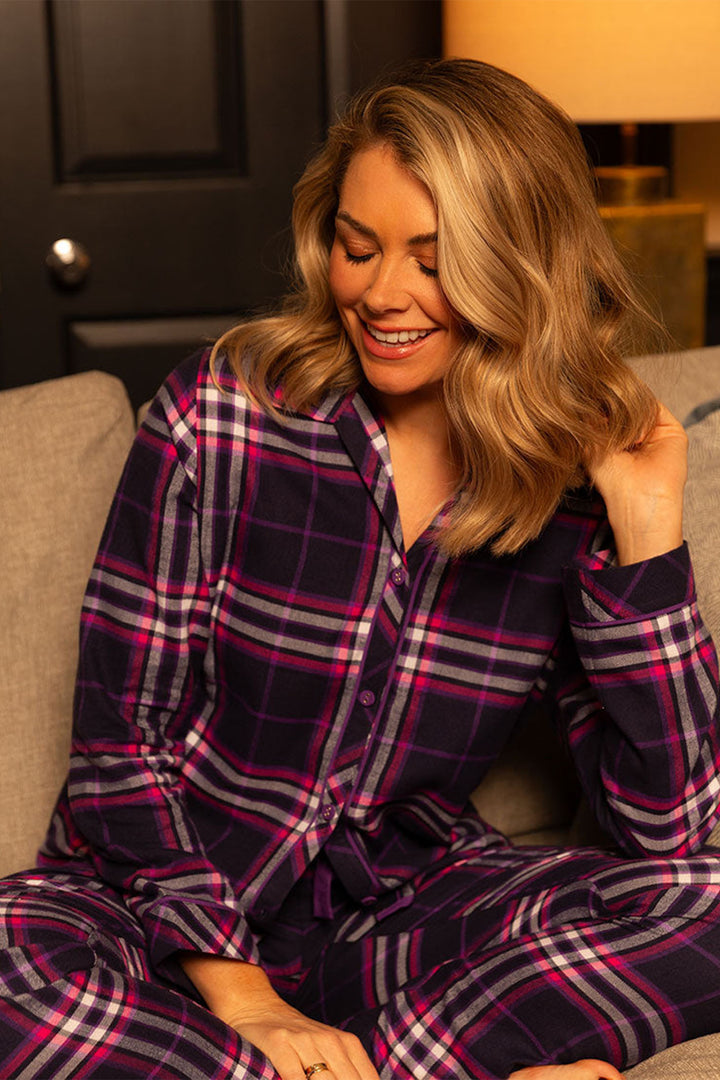 Cyberjammies Edie Pyjama Top Check Long Sleeve Purple - Shirley Allum Boutique