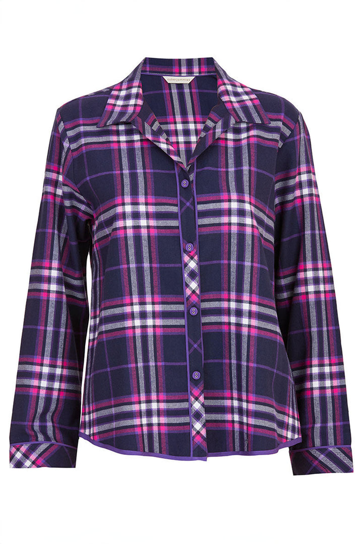 Cyberjammies Edie Pyjama Top Check Long Sleeve Purple - Shirley Allum Boutique