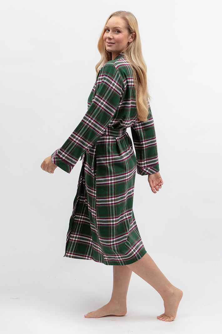 Cyberjammies Enchanted Nutcracker Green Brushed Check Long Sleeve Long Dressing Gown, side view