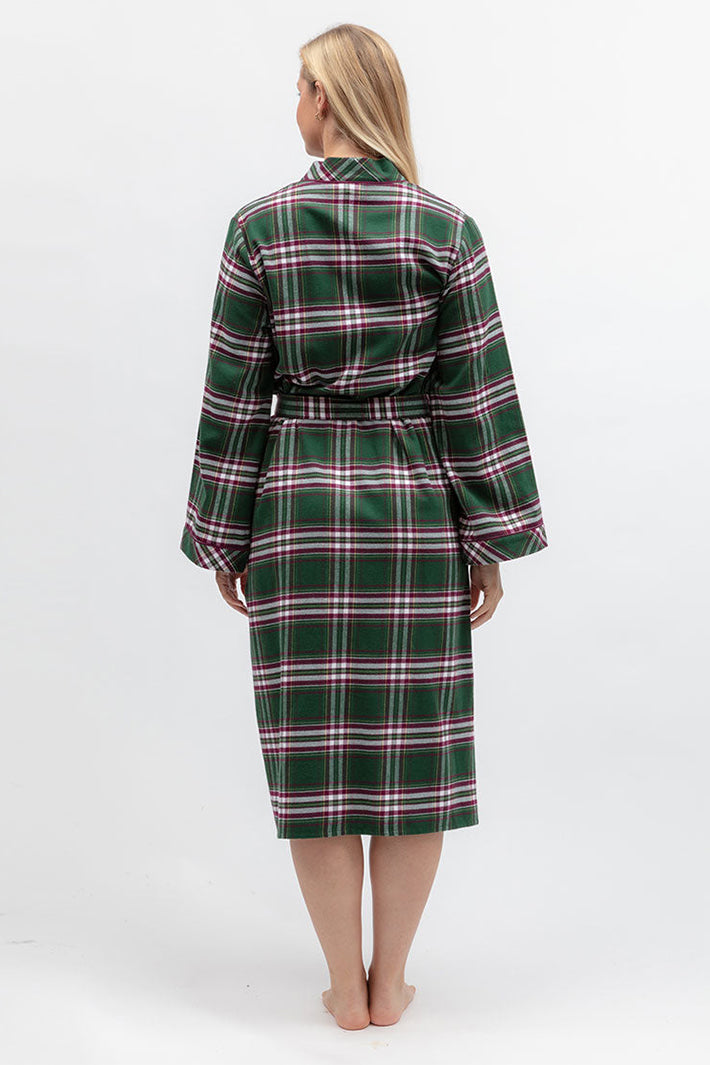 Cyberjammies Enchanted Nutcracker Green Brushed Check Long Sleeve Long Dressing Gown, back view