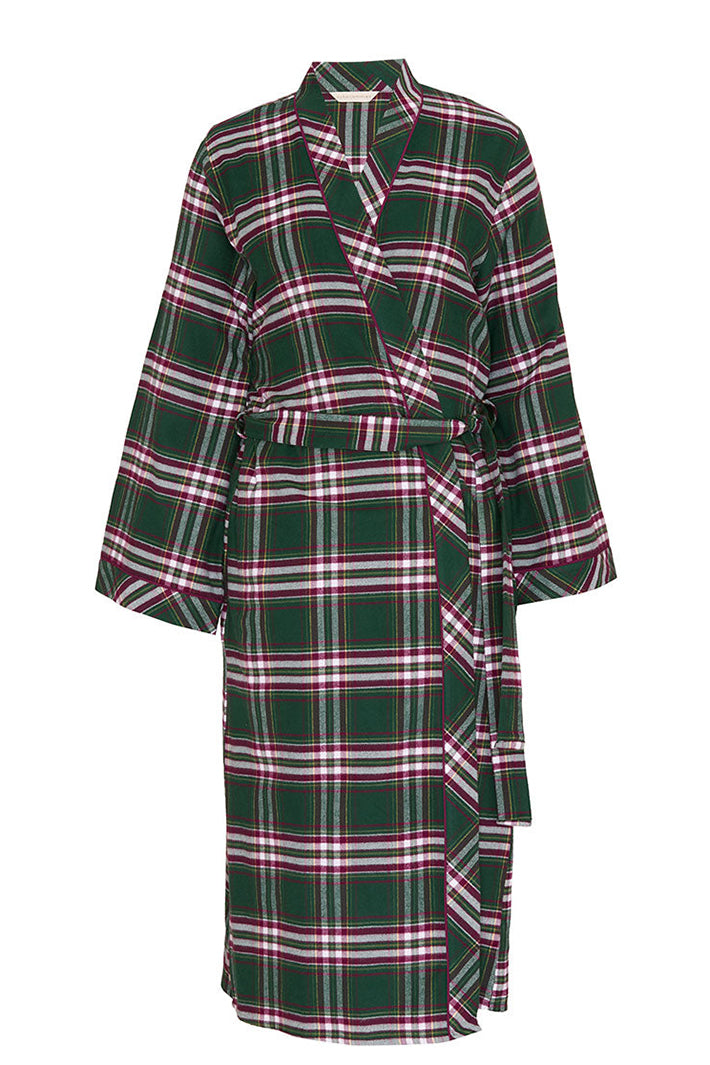 Cyberjammies Enchanted Nutcracker Green Brushed Check Long Sleeve Long Dressing Gown, flat lay