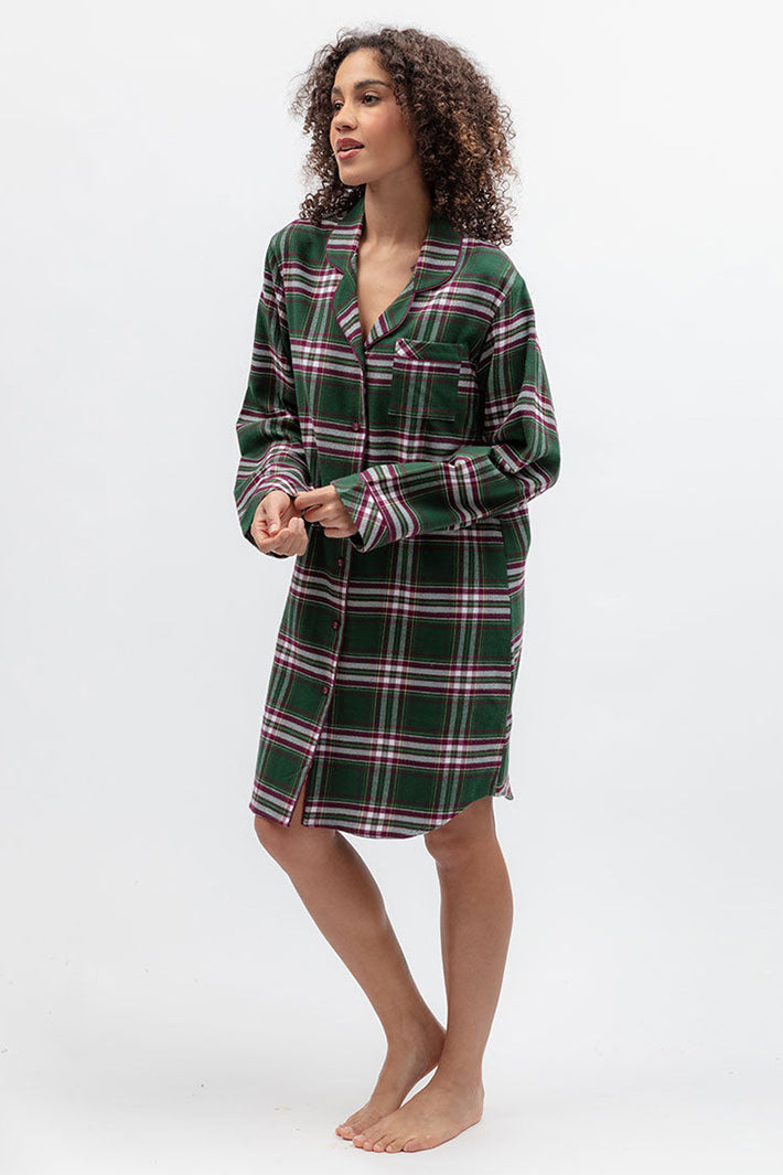 Cyberjammies Enchanted Nutcracker Green Brushed Check Long Sleeve Nightshirt, side view