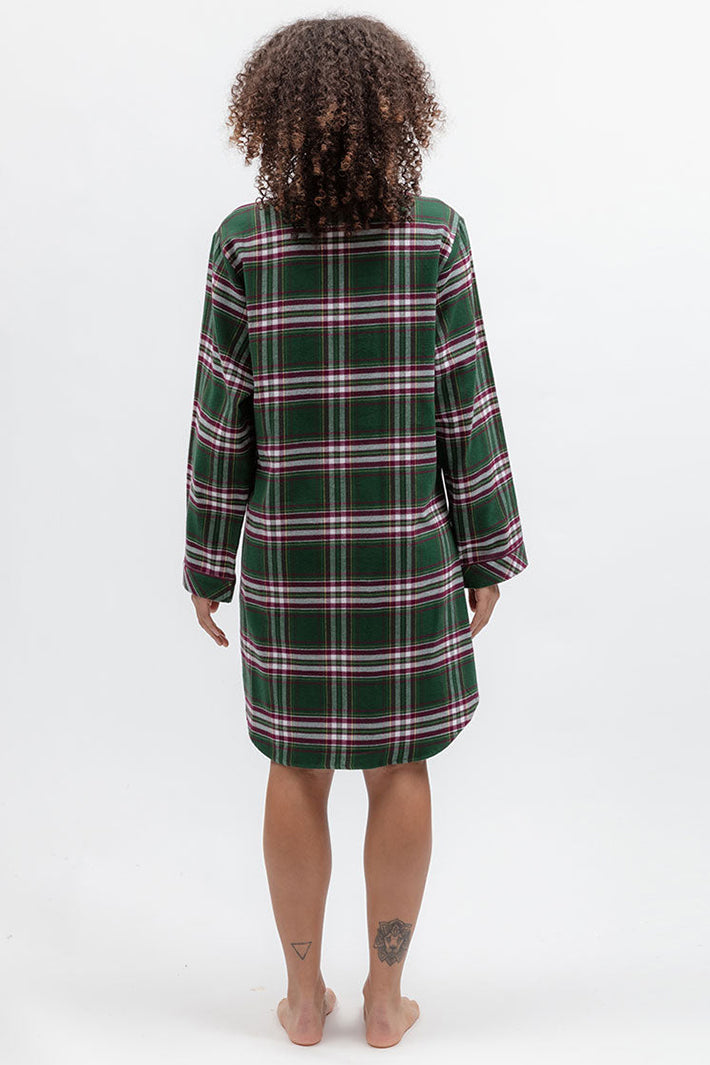 Cyberjammies Enchanted Nutcracker Green Brushed Check Long Sleeve Nightshirt, back view