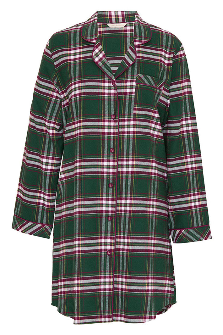 Cyberjammies Enchanted Nutcracker Green Brushed Check Long Sleeve Nightshirt, flat lay