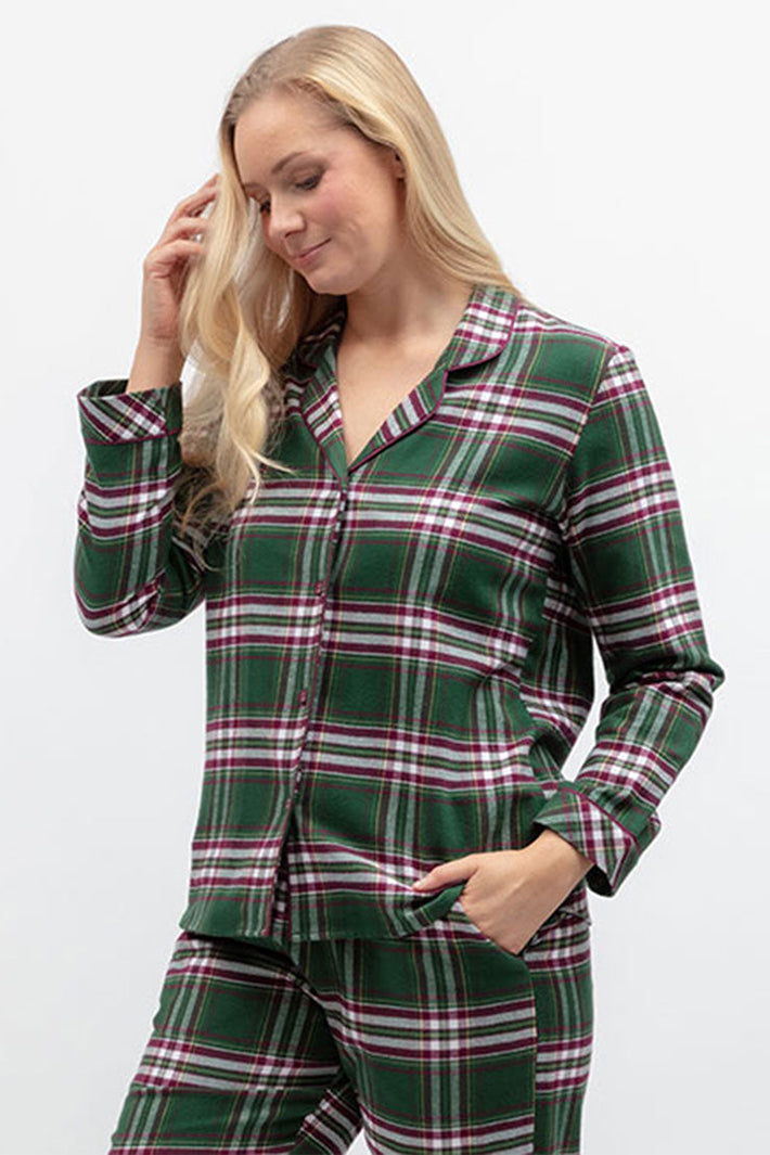 Cyberjammies Enchanted Nutcracker Green Brushed Check Long Sleeved Pyjama Top, front view