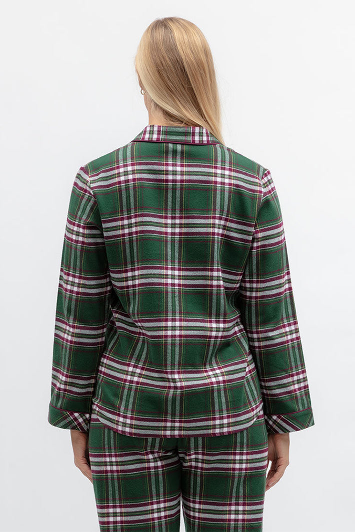Cyberjammies Enchanted Nutcracker Green Brushed Check Long Sleeved Pyjama Top, back view