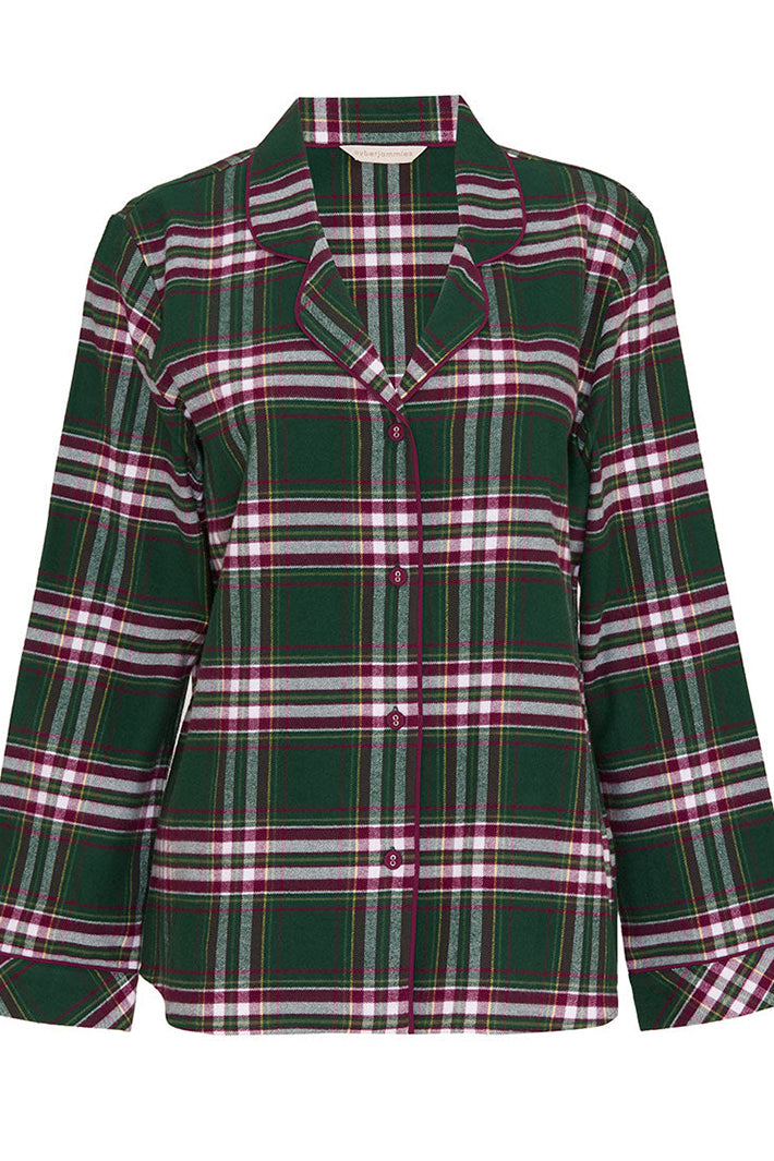 Cyberjammies Enchanted Nutcracker Green Brushed Check Long Sleeved Pyjama Top, flat lay
