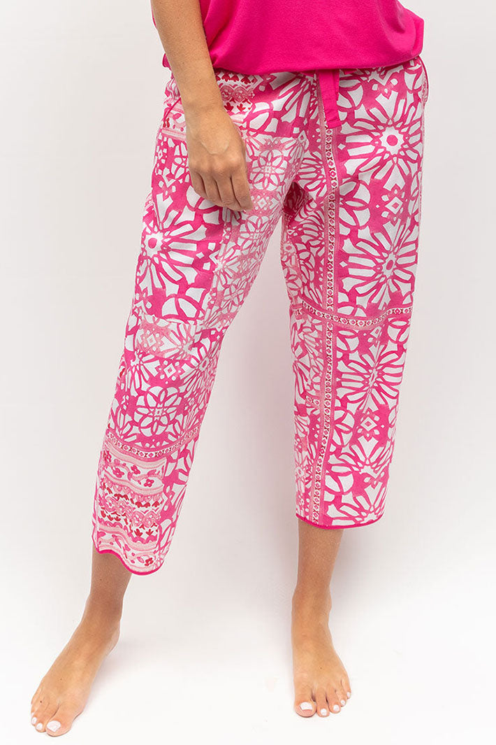 Cyberjammies Hailey Tile Print Pink Cropped Pyjama Bottoms - Shirley Allum Boutique