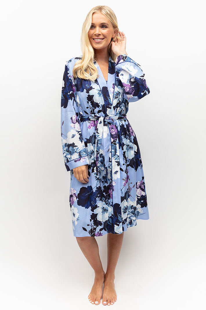 Cyberjammies Madeline Light Blue Floral Print Short Dressing Gown - Shirley Allum Boutique