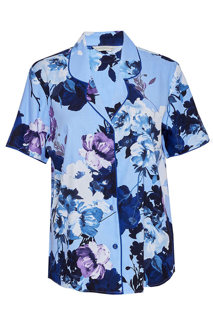 Cyberjammies Madeline Light Blue Floral Print Short Sleeve Pyjama Top - Shirley Allum Boutique