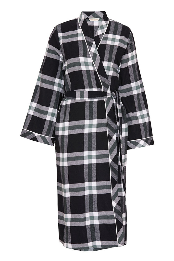 Cyberjammies Polar Drift Black Brushed Check Long Sleeve Long Dressing Gown, flat lay