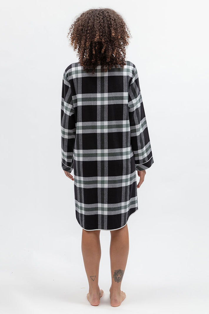 Cyberjammies Polar Drift Black Brushed Check Long Sleeve Night Shirt, back view