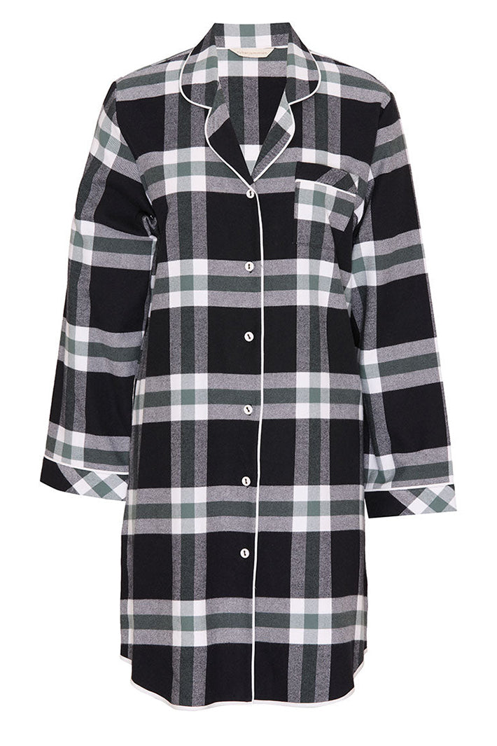 Cyberjammies Polar Drift Black Brushed Check Long Sleeve Night Shirt, flat lay