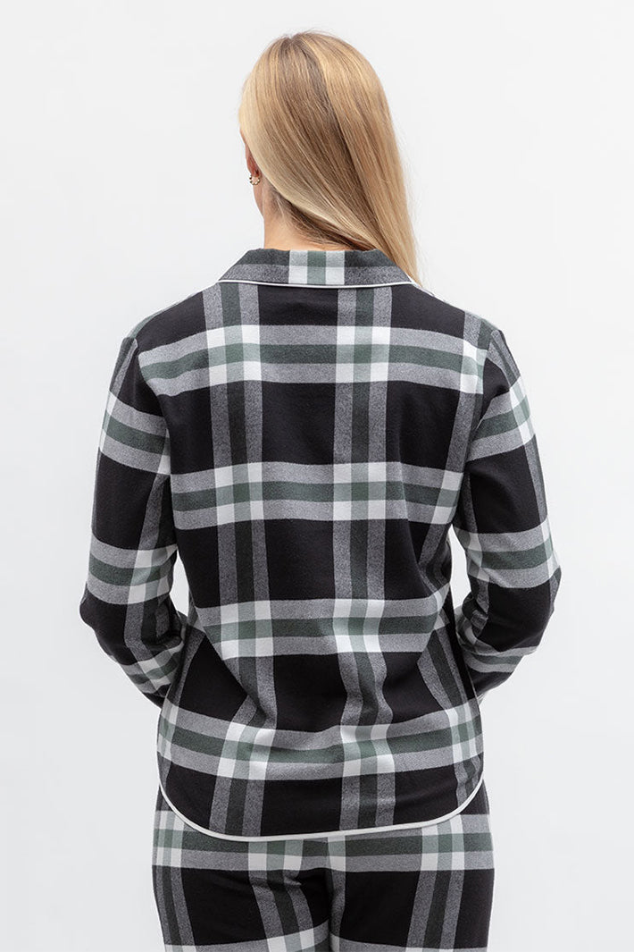 Cyberjammies Polar Drift Black Brushed Check Long Sleeve Pyjama Top, back view