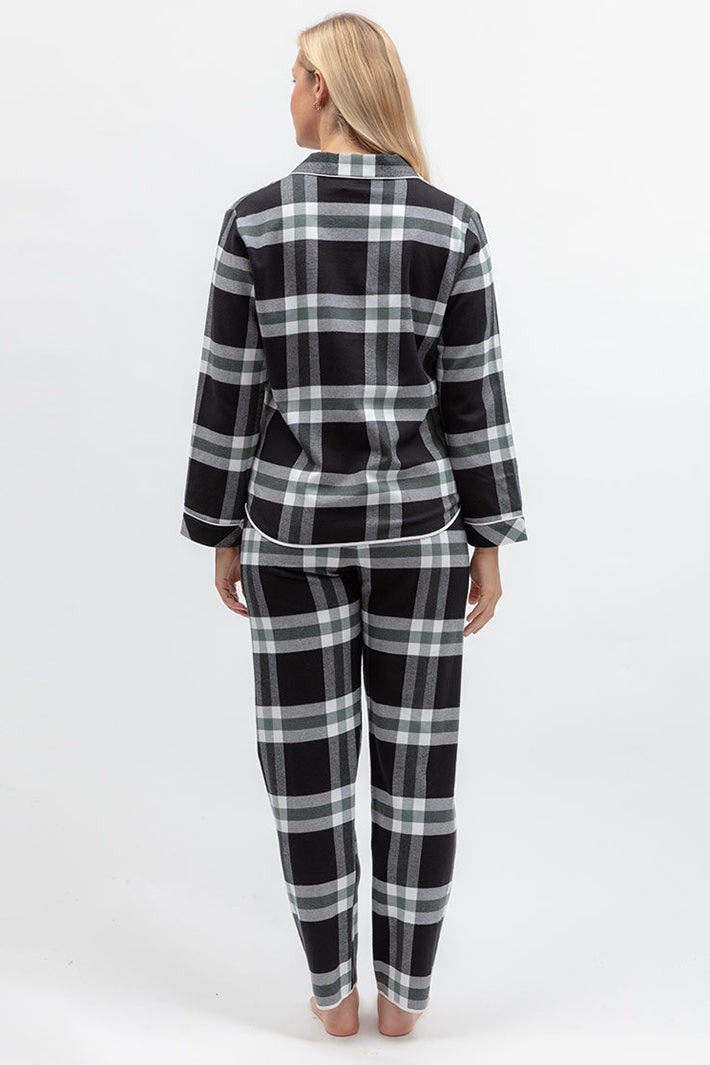 Cyberjammies Polar Drift Black Brushed Check Long Sleeve Pyjama Top, full-length back view