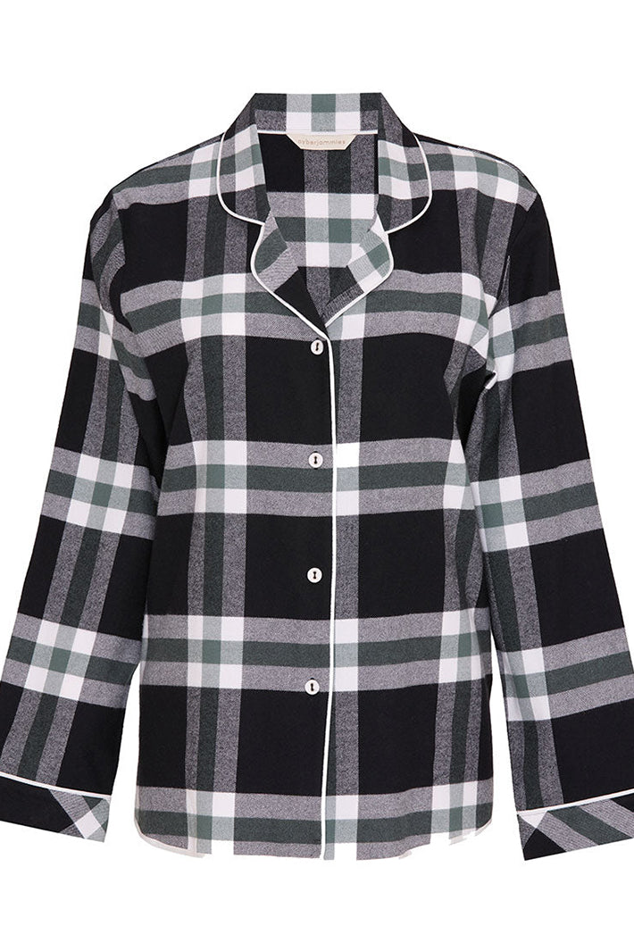 Cyberjammies Polar Drift Black Brushed Check Long Sleeve Pyjama Top, flat lay