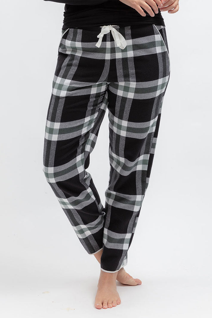 Cyberjammies Polar Drift Black Brushed Check Pyjama Bottoms, front view