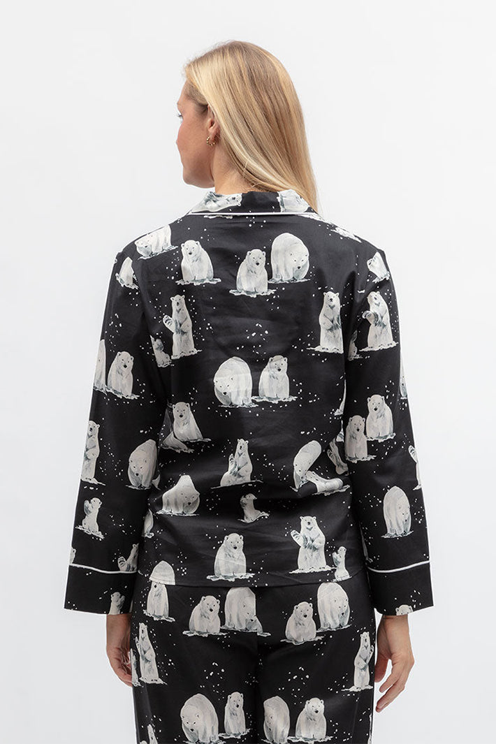 Cyberjammies Polar Drift Polar Bear Print Black Long Sleeve Pyjama Top, back view