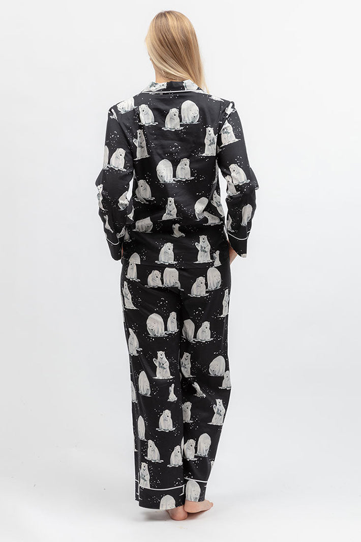 Cyberjammies Polar Drift Polar Bear Print Black Long Sleeve Pyjama Top, full-length back view