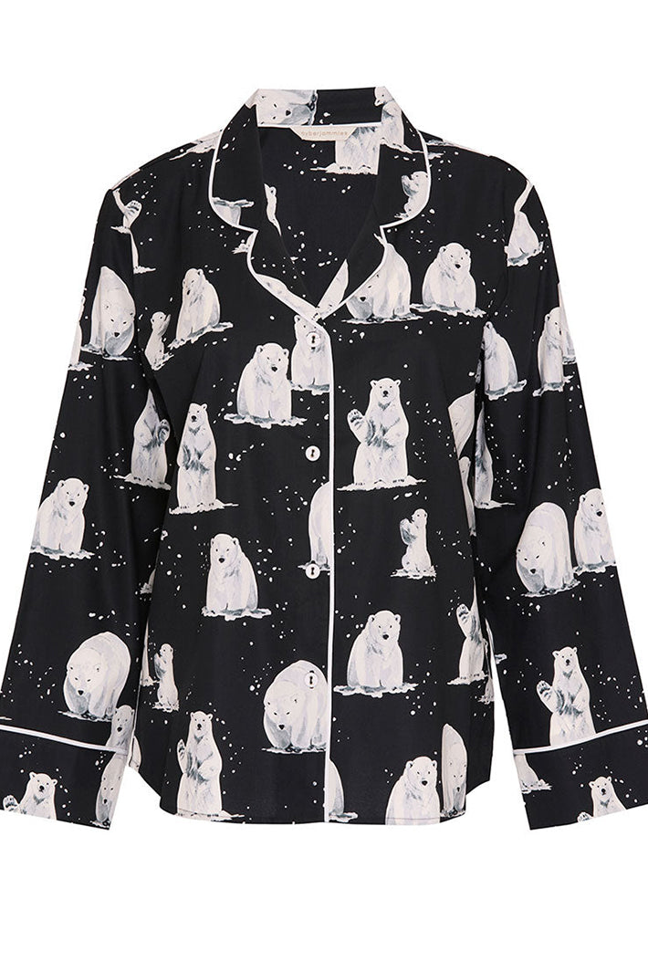 Cyberjammies Polar Drift Polar Bear Print Black Long Sleeve Pyjama Top, flat lay
