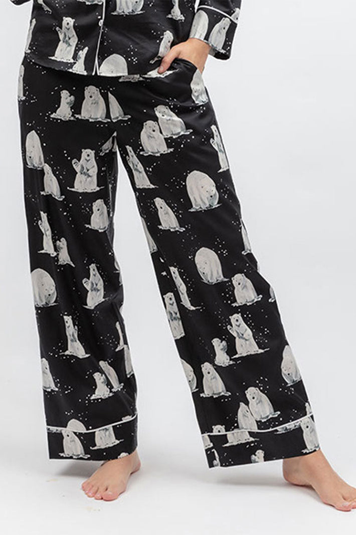 Cyberjammies Polar Drift Polar Bear Print Black Wide Leg Pyjama Bottoms, front view