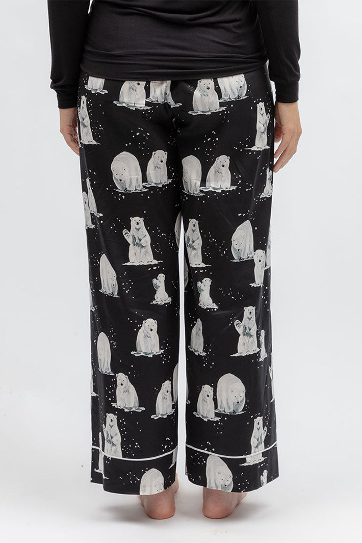Cyberjammies Polar Drift Polar Bear Print Black Wide Leg Pyjama Bottoms, back view