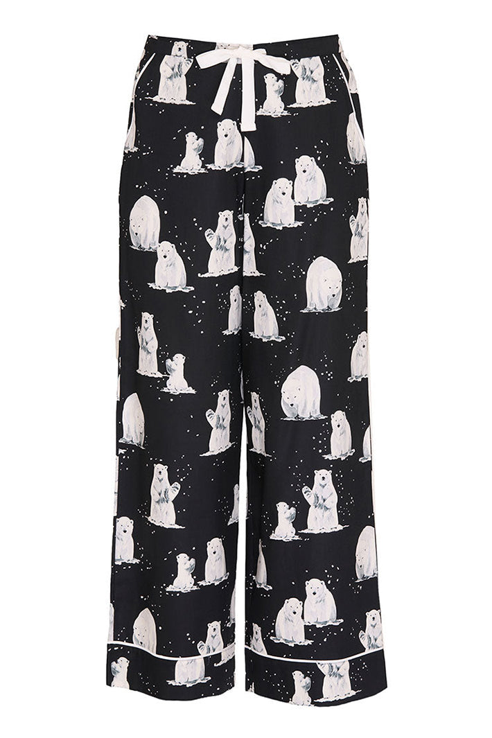 Cyberjammies Polar Drift Polar Bear Print Black Wide Leg Pyjama Bottoms, flat lay