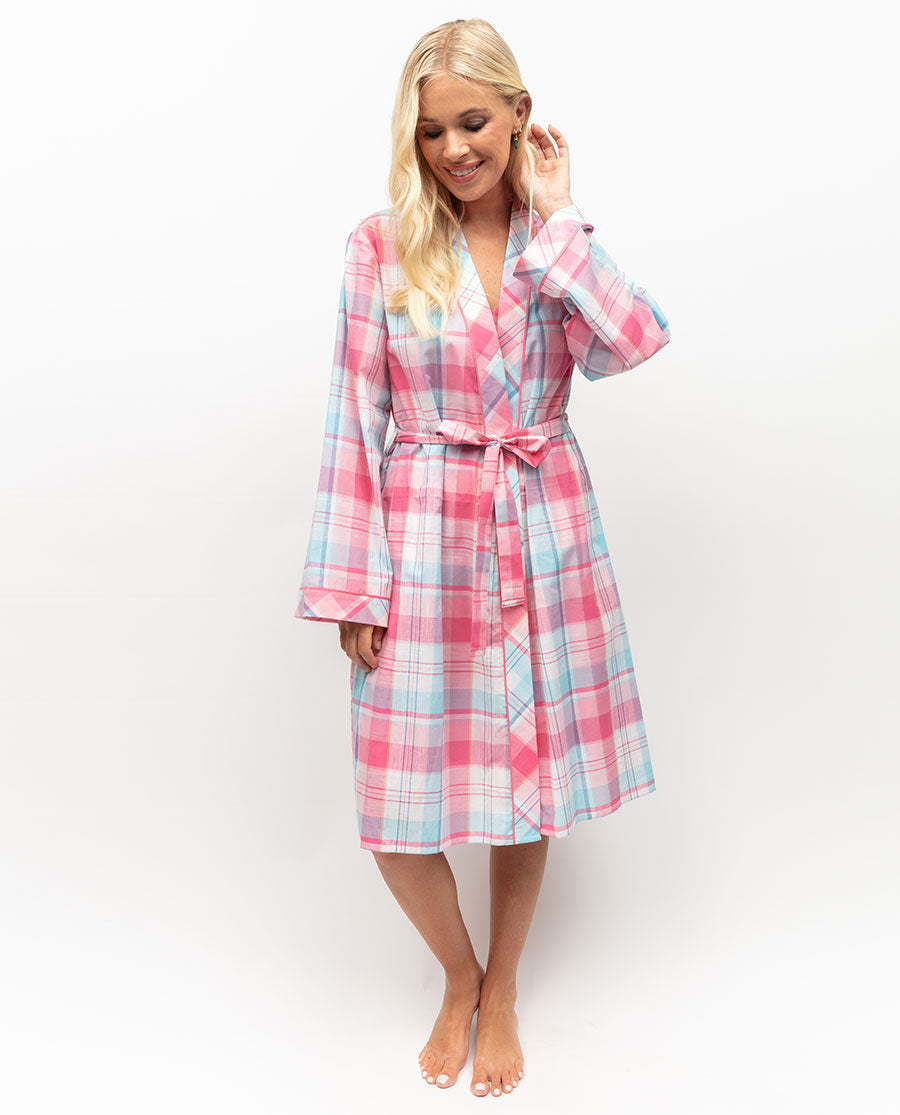 Cyberjammies Shelly Pink Check Long Sleeve Short Dressing Gown - Shirley Allum Boutique