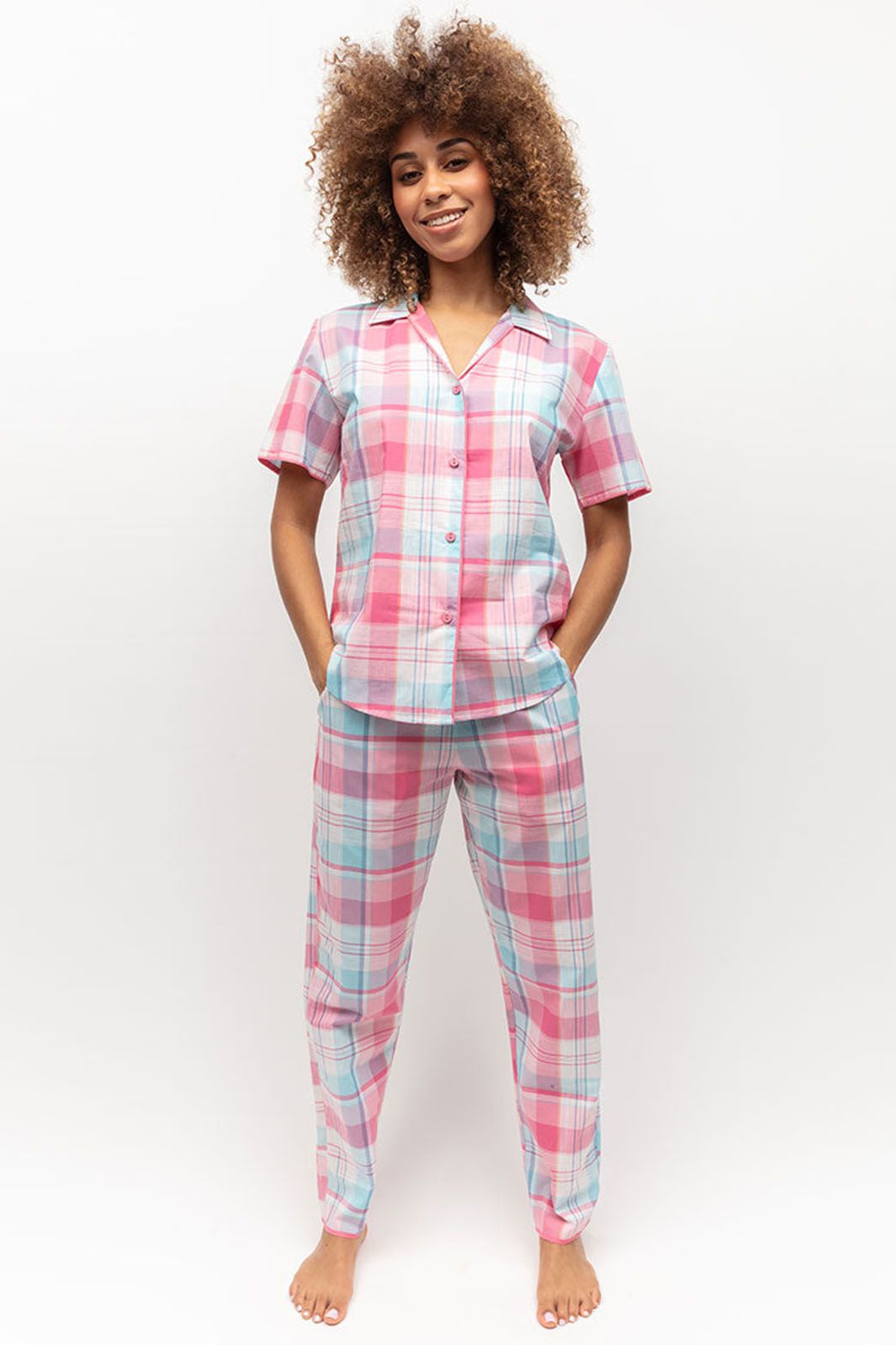 Cyberjammies Shelly Pink Check Short Sleeve Pyjama Top - Shirley Allum Boutique