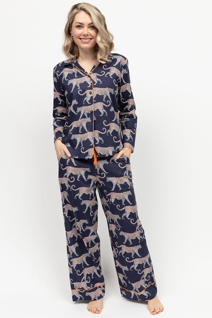 Cyberjammies Taylor Pyjama Bottoms Leopard Print Navy Wide Leg 0363 - Shirley Allum Boutique