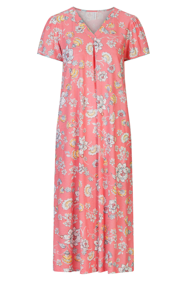 Damella 60035 488 V-Neck Coral Floral Nightdress - Shirley Allum Boutique