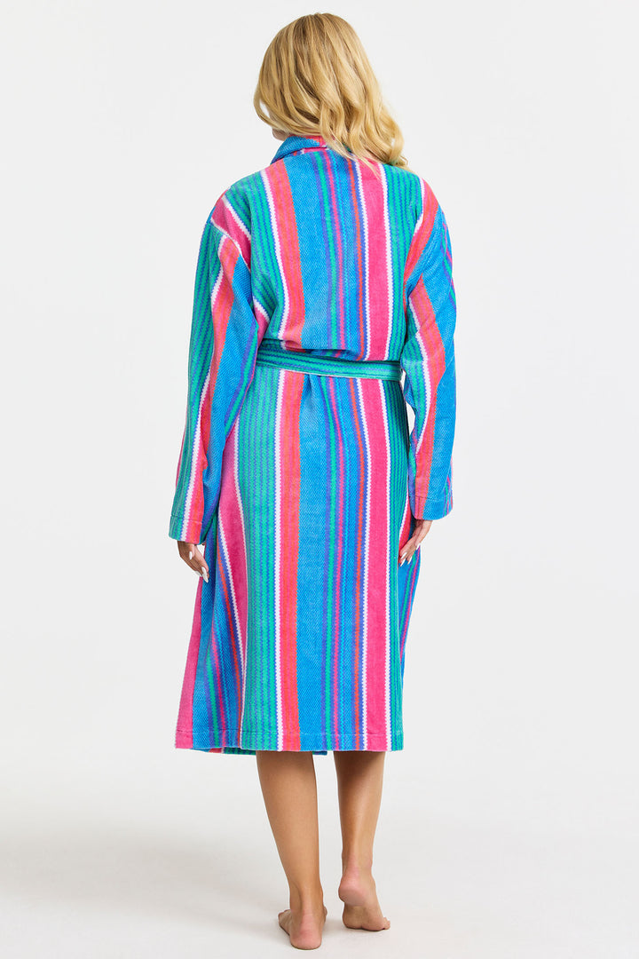 Damella 90878 149 Torekov Blue Multicolour Stripe Robe Dressing Gown - Shirley Allum Boutique