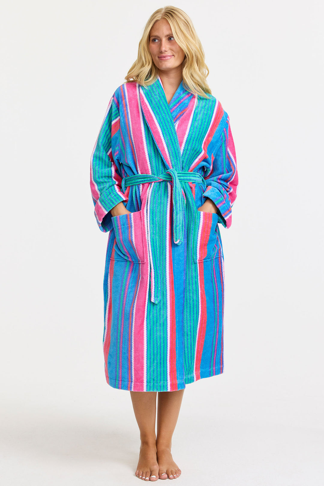Damella 90878 149 Torekov Blue Multicolour Stripe Robe Dressing Gown - Shirley Allum Boutique