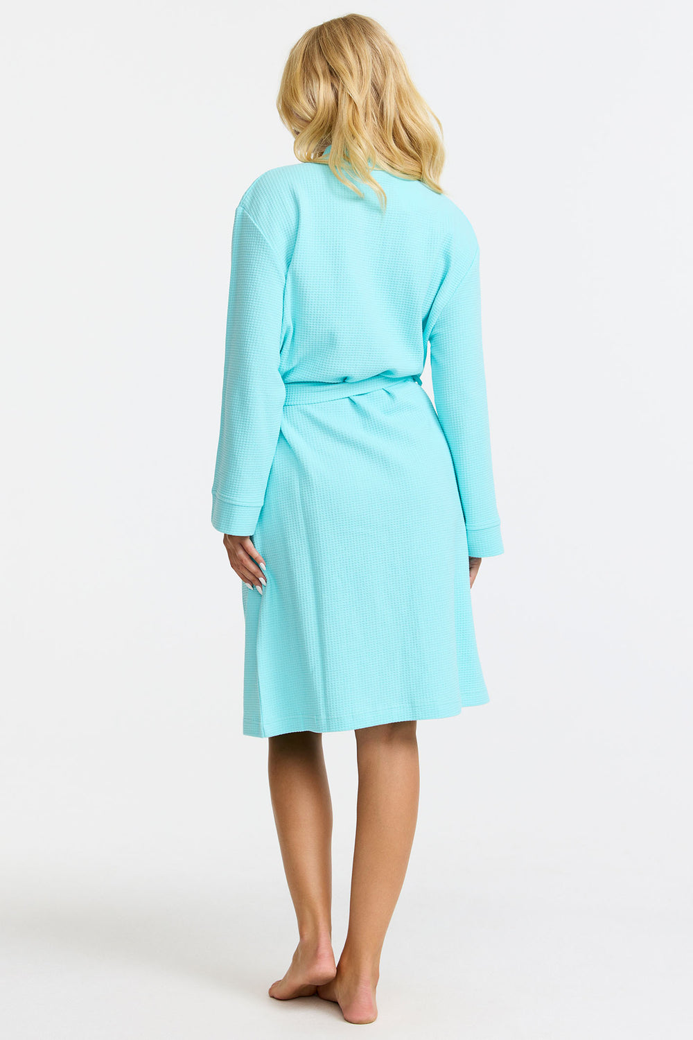 Damella 99206 159 Aqua Blue Waffle Knit Robe Dressing Gown - Shirley Allum Boutique